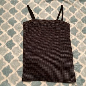 Size S?  Unbranded black tube top w/ gray/taupe polka dots and removable straps